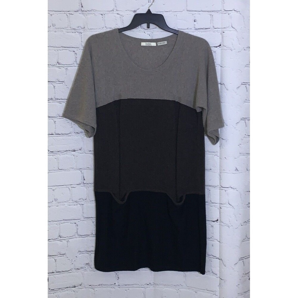 Neiman Marcus Womens Large Shift Dress Cashmere Collection Brown Colorblock